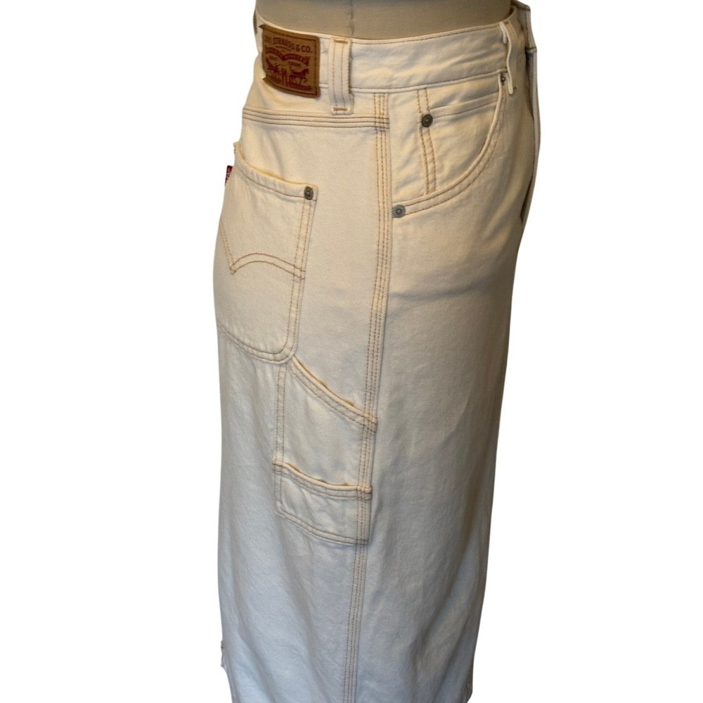 Levi's‎ Cream Denim Carpenter Pencil Midi Skirt Women's Size 27 Waist - Picture 4 of 9